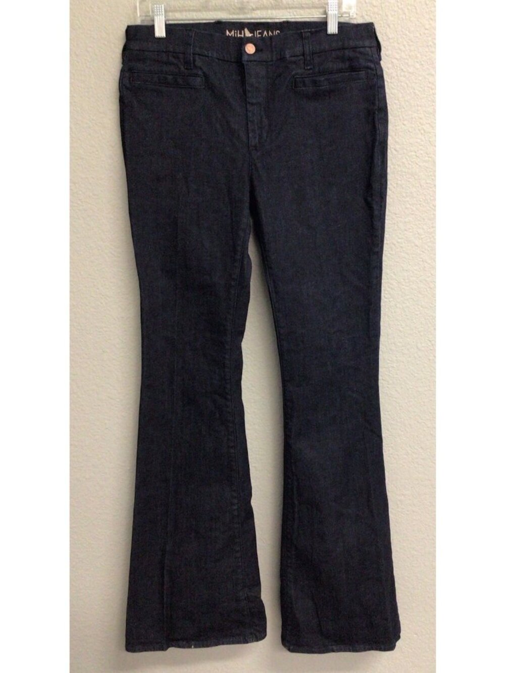 ANTHROPOLOGIE MiH Marrakesh Mid Rise Dark Blue Wash Kick Flare Jeans 32